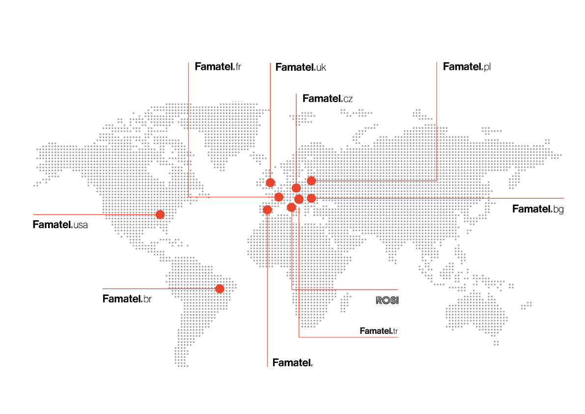 Mapa de distribuição internacional Famatel